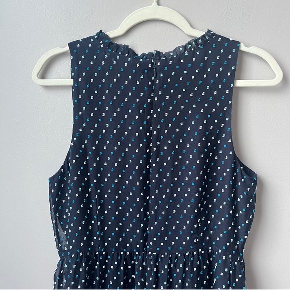 Loft Outlet Dress Women's 8 New NWT Navy Blue Tufted Swiss Dots Midi Ruffles - Picture 7 of 12